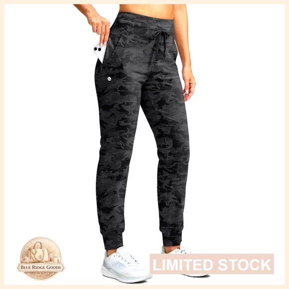 Fleece Lined Joggers High Waisted Thermal Sweatpants Water Resistant Zipper